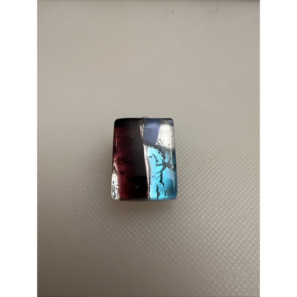 Vintage Handmade Dichroic Fused Glass Blue Burgundy Rectangular Artisan Jewelry